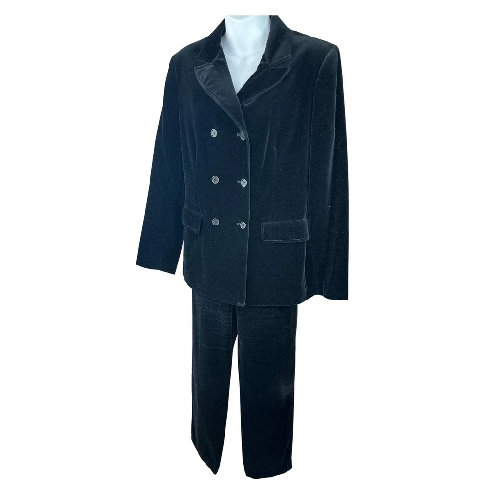 GAP Black Velvet Double Breasted Blazer Pants Suit Set Womens Size 8‎ - Picture 2 of 16